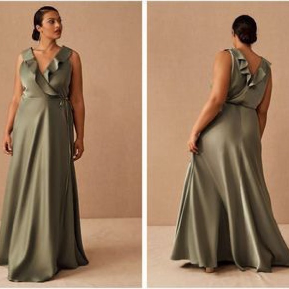 Anthropologie / BHLDN Tansy Satin Maxi Dress in color Moss, Size US 18W - Picture 1 of 11